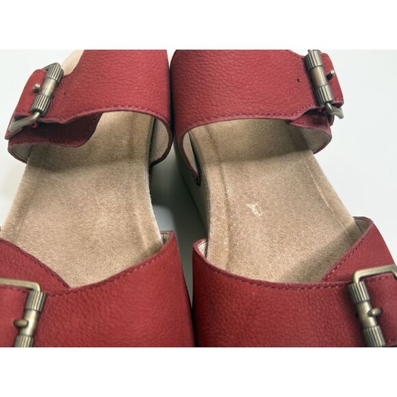 Dansko Selma Leather Red Wedge Platform Shoes 2 Buckled Straps Sandals Size 40 - Picture 13 of 14